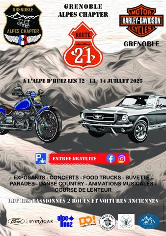 Aankomst van Harley Davidsons van “Route 21″ in Le Bourg-d”Oisans_Le Bourg-d’Oisans
